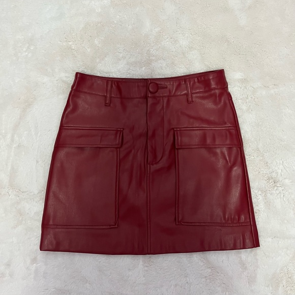 Zara Faux Leather Burgundy Mini Skirt (XS) - Picture 2 of 5